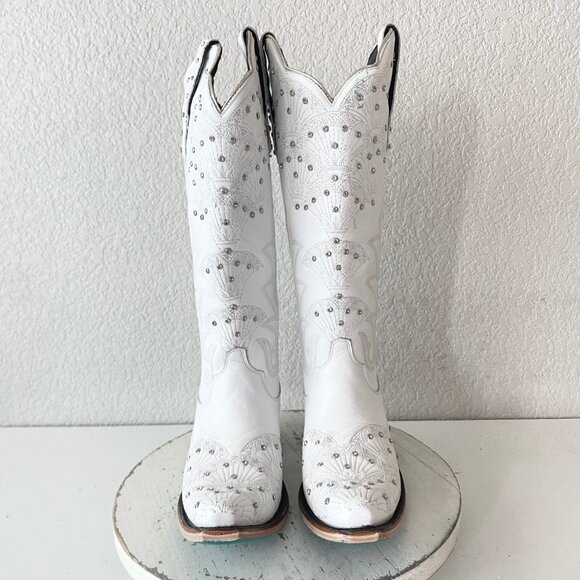 Lane CALYPSO Womens Cowboy Boots 7.5 White Western Cowgirl Mid Calf Pointed Toe - Picture 5 of 11